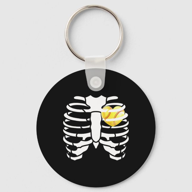 Softll Heart Inside Ribs Skeleton Halloween Costum Keychain (Front)