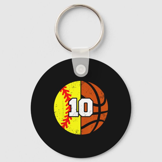 Softll Sketll Number 10 Jersey Funny 10th Birthday Keychain (Front)