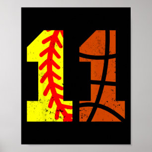 Softll Sketll Number 11 Jersey Funny 11th Birthday Poster
