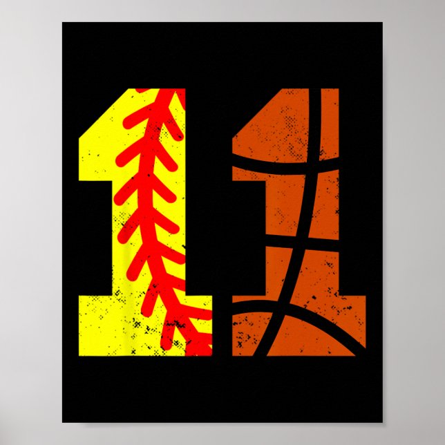 Softll Sketll Number 11 Jersey Funny 11th Birthday Poster (Front)