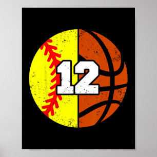 Softll Sketll Number 12 Jersey Funny 12th Birthday Poster