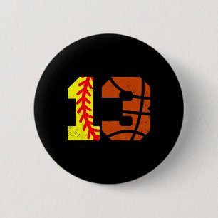 Softll Sketll Number 13 Jersey Funny 13th Birthday Button