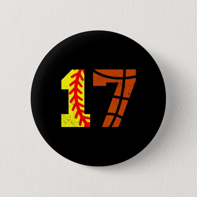 Softll Sketll Number 17 Jersey Funny 17th Birthday Button (Front)