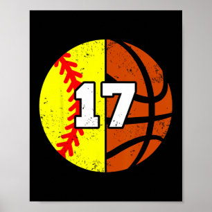 Softll Sketll Number 17 Jersey Funny 17th Birthday Poster