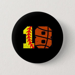 Softll Sketll Number 18 Jersey Funny 18th Birthday Button