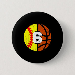 Softll Sketll Number 6 Jersey Funny 6th Birthday  Button