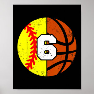 Softll Sketll Number 6 Jersey Funny 6th Birthday  Poster