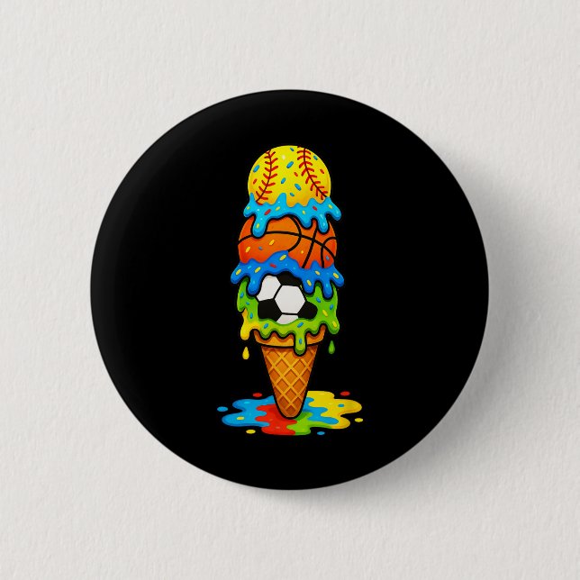 Softll Sketll Soccer Ice Cream Drip Summer Game Da Button (Front)