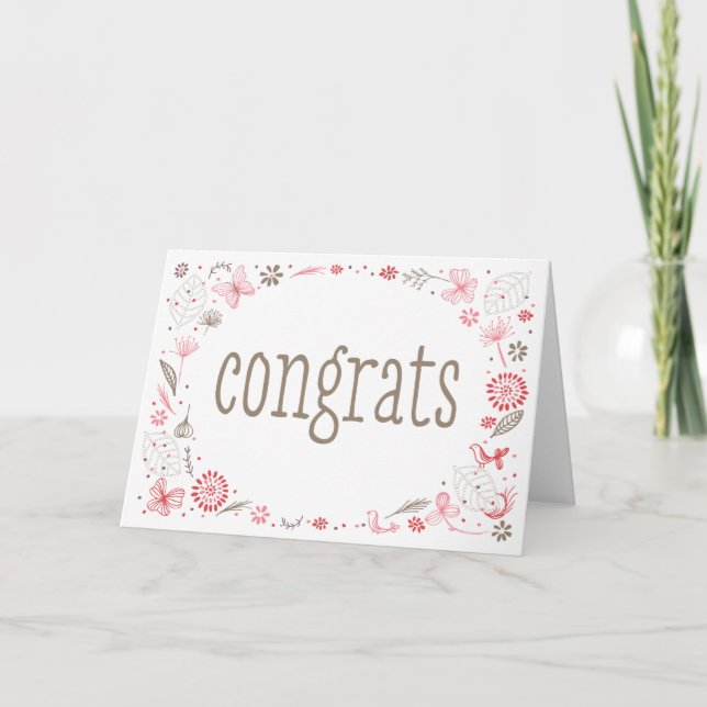 Softly Blooming Pink Nature Bouquet Congratulation Card (Front)