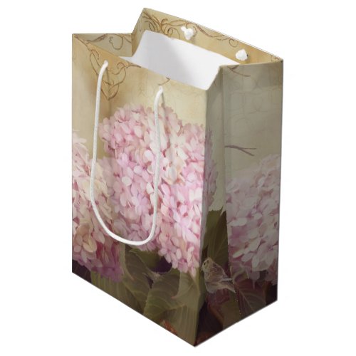 Softly Summer Hydrangea Blush Pink Gold Vintage Medium Gift Bag