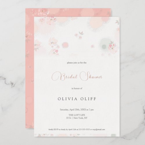 Softness Tea Roses Bridal Shower Foil Invitation