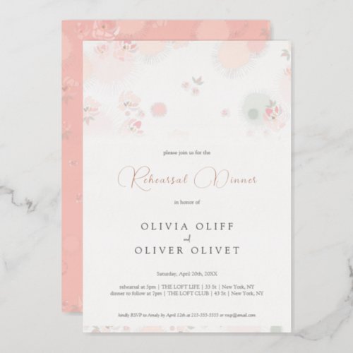 Softness Tea Roses Rehearsal Dinner Foil Invitation