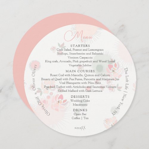 Softness Tea Roses Wedding Circle Menu