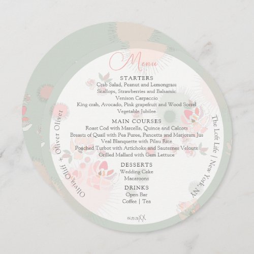 Softness Tea Roses Wedding Circle Menu