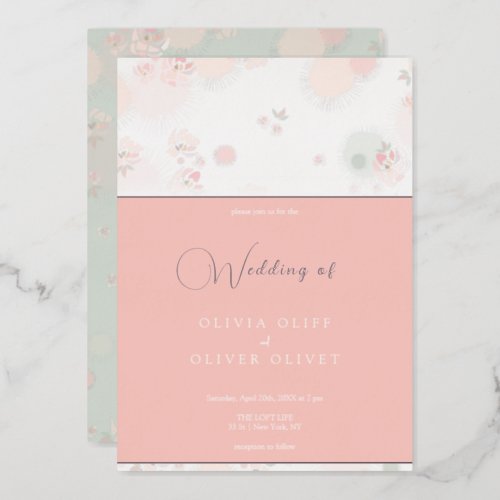 Softness Tea Roses Wedding Foil Invitation