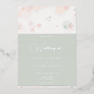 Softness Tea Roses Wedding Foil Invitation