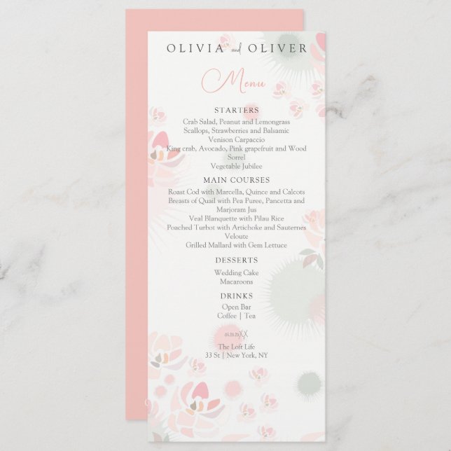 Softness Tea Roses Wedding Menu (Front/Back)