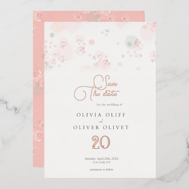 Softness Tea Roses Wedding Save The Date Foil Invitation (Front/Back)
