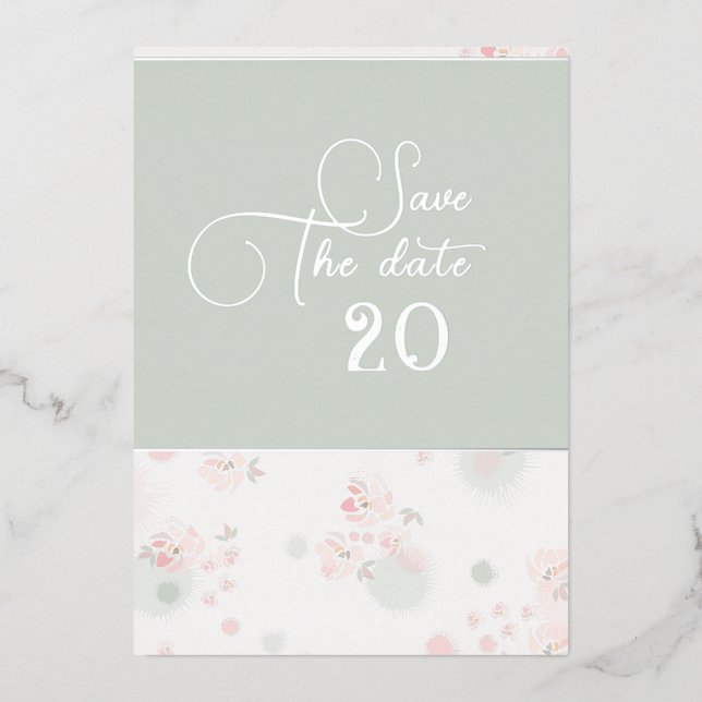 Softness Tea Roses Wedding Save The Date Foil Invitation (Front)