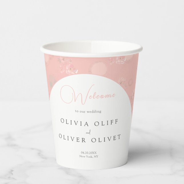 Softness Tea Roses Wedding Welcome Paper Cups (Left)