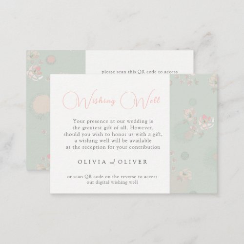 Softness Tea Roses Wedding Wishing Well QR Code Enclosure Card