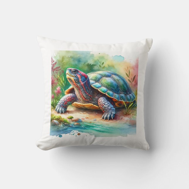 Softshell Turtle 221024AREF149 - Watercolor Throw Pillow (Front)
