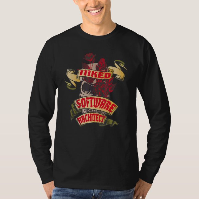 Software Architect Inked Skull & Red Roses Tattoo T-Shirt (Front)
