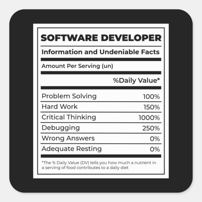 Software Developer Funny neutritunal Square Sticker (Front)