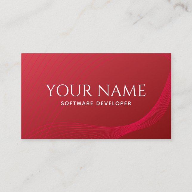 Software Developer Solutions Bright Red Line Wave Business Card (Front)