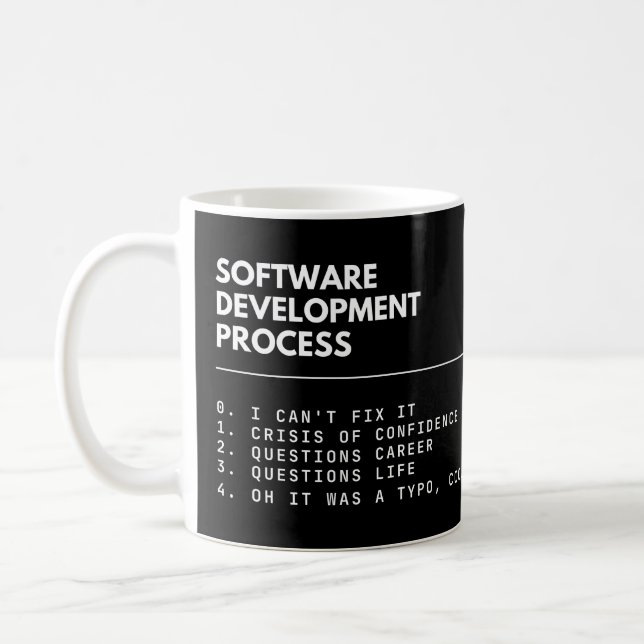 Software Development Process Funny Programmer Coffee Mug (Left)