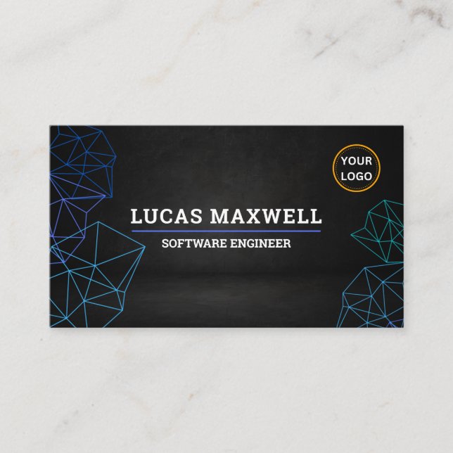 Software Engineer Business Cards Black Futuristic (Front)