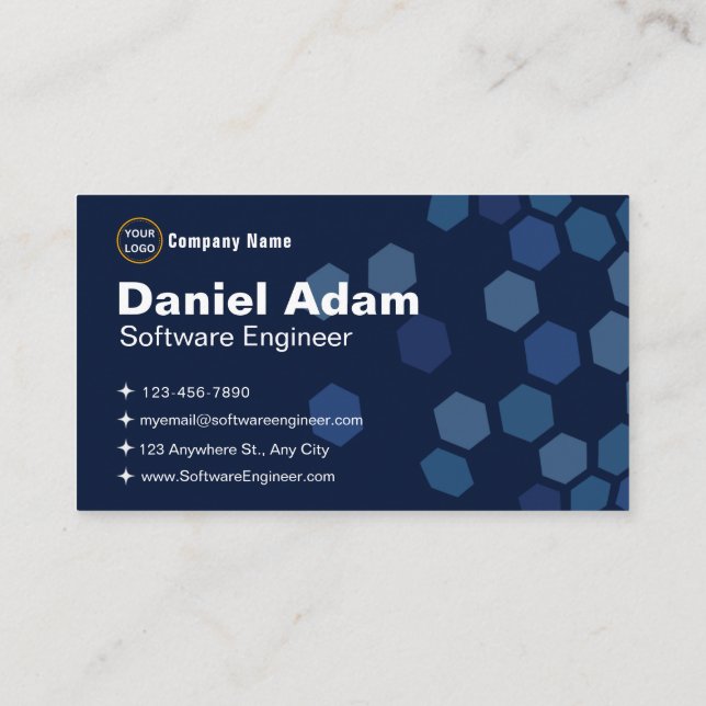 Software Engineer Business Cards Dark Blue Techno (Back)