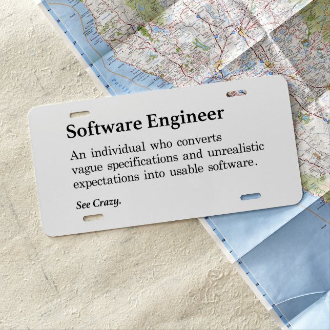 Software Engineer Definition License Plate (In Situ)