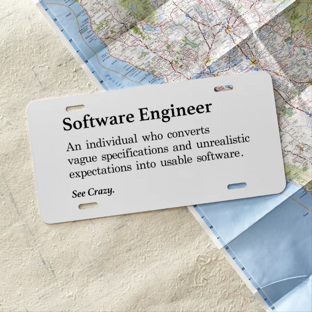 Software Engineer Definition License Plate Zazzle