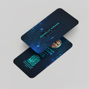 Software Engineer Monogram Modern Neon Blue  Business Card by GOODSY at Zazzle