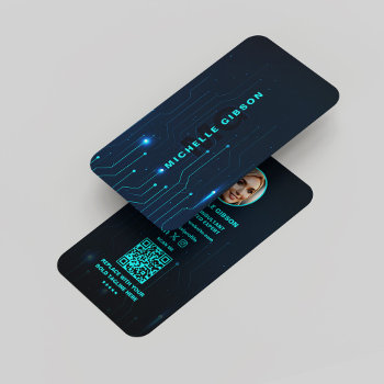 Software Engineer Monogram Neon Blue Tech Modern Business Card by GOODSY at Zazzle