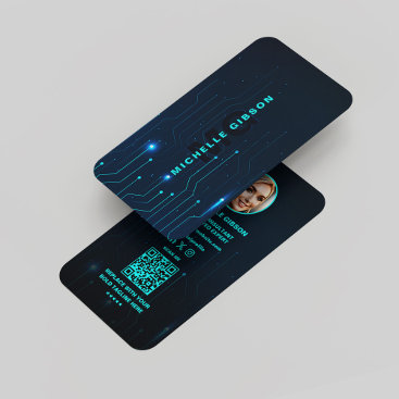 Software Engineer Monogram Neon Blue Tech Modern Business Card