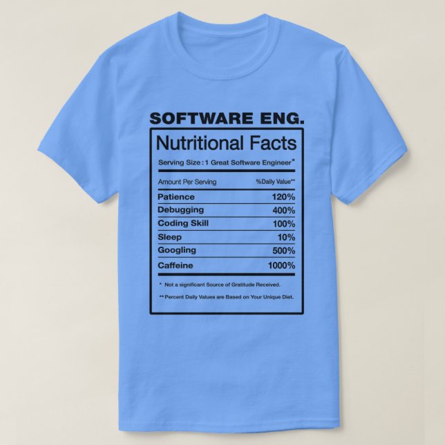 Software Engineer Nutrition Facts Funny Swe Engine T-Shirt (Design Front)