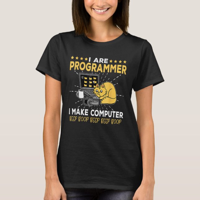 Software Engineer Orange Cat Programmer Make Compu T-Shirt (Front)