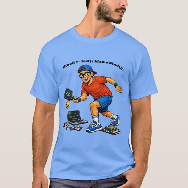 Software Engineer Playing Pickleball with a Paddle T-Shirt (Front)