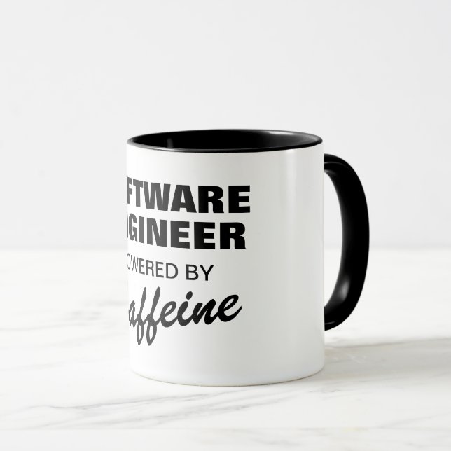 Software engineer powered by caffeine funny coffee mug (Front Right)