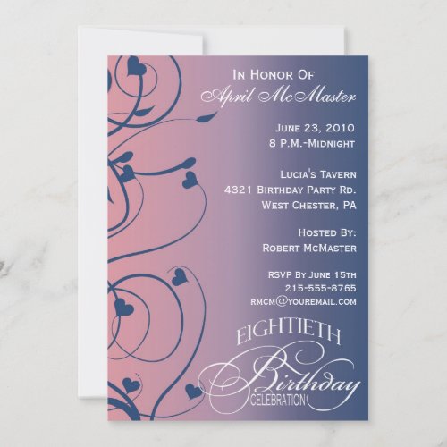 Sohisticated Swirls 80th Birthday Invitation