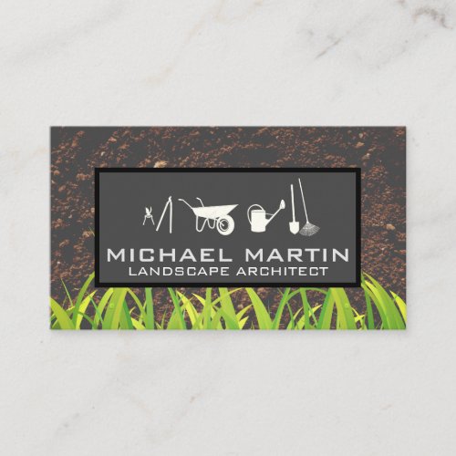 Soil and Growing Grass  Gardening Tools Business Card
