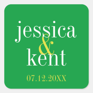 Soild green clean typography modern wedding favor square sticker