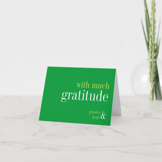 Soild green typography modern thank you note card (Front)