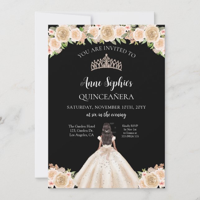 Soiree Quinceañera Tiara Black Invitation (Front)