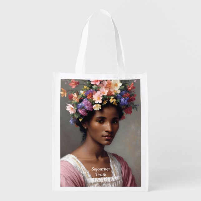 Sojourner Truth Portrait With Floral Crown Grocery Bag (Front)