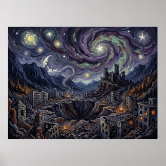 Sokovia Crater Starry Night Ruined Landscape Poster