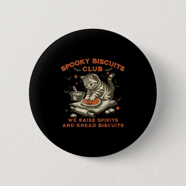 Soky Biscuits Club Cat, Funny Halloween Baking  Button (Front)