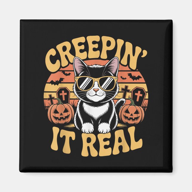 Soky Cute Creen' It Real Funny Cat Halloween Pun G Magnet (Front)